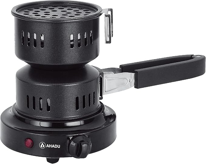 AHADU Premium Electric Charcoal Burner Coconut Coal Starter Hibachi Smart Overheating Control. Instant Coal Disk Tablet Fire Starter. Perfect Stove for Outdoor camping BBQ -Comes with Free Tong/Handle