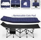 Portable Camping Cot, Sleeping Cot for Adult, 28" Extra Wide Heavy Duty Folding Cot Max Load 600LBS with Thick Mattress, Portable Camping Bed for Camp Outdoor/Office, Home Nap (Blue)