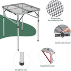 RedSwing Portable Grill Table for Outside, Aluminum Folding Grill Stand Table for Outdoor Camping Picnic BBQ, Lightweight Adjustable Height, 24"x24"x9.8"/27" Sliver