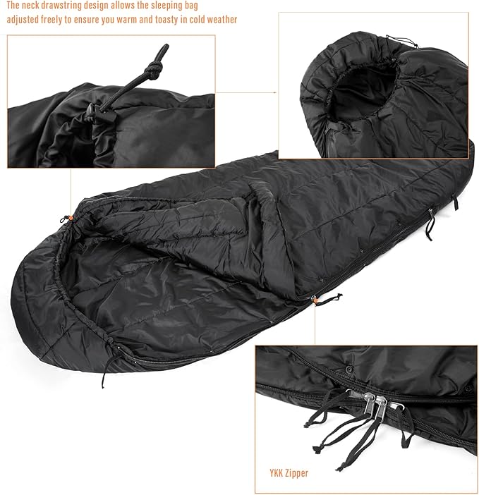 MT Military Patrol/Intermediate Sleeping Bag, Part of 4 Piece Army Modular Sleep System for All Season Olive Drab/Black