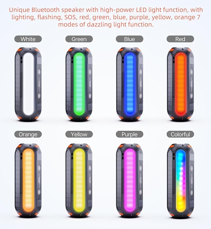 Magnetic Bluetooth Speaker, Golf Speaker with Solar Charging 30H Playtime, 7 Colorful Flashing Lights Outdoor Waterproof Portable Wireless, for Golf Cart Gifts Hiking Camping