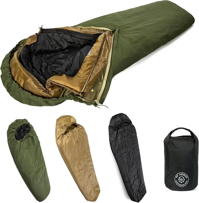 MT Military Modular Sleeping System, 3-Layer, Cold Weather Sleeping Bag, Waterproof Bivy Cover, Vacuum Compression Sack
