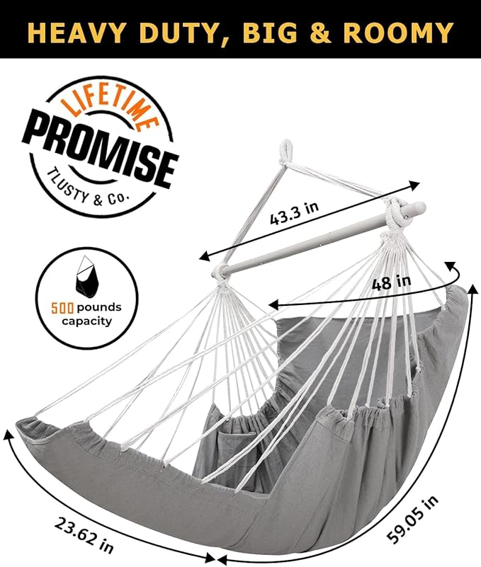 ADVOKAIR Hanging Hammock Chair Large Swing Chair with Foot Rest and Hardware,Max 500lbs,Steel Spread Bar with Anti Slips, 2 Cushions and Side Pocket,Indoor/Outdoor Use…