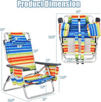 Giantex Folding Beach Chair, Patio Sling Chairs with 5 Adjustable Position, Head Pillow, Storage Bag, Towel Bar, Cup Holders, Backpack Chairs for Sunbathing, Camping Chair