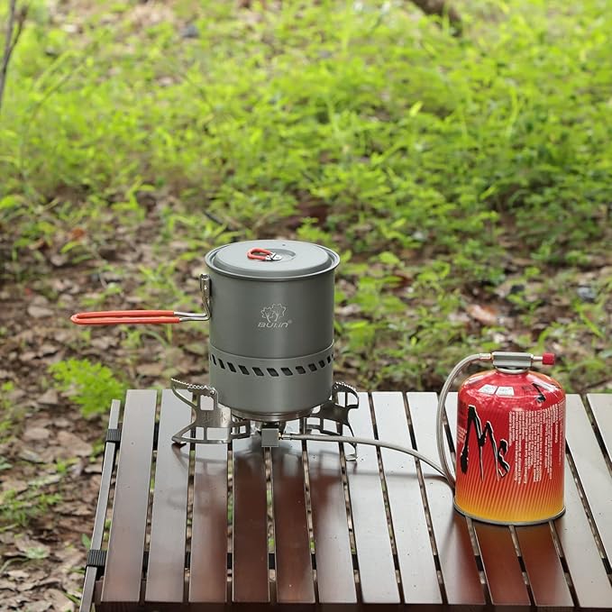 Bulin Camping Pot, 1.2L/1.5L High Efficiency Backpacking Pot Ultralight Camping Cooking Set Cookware Gear with Heat-Proof Handle & Heat Exchanger for Outdoor Picnic Hiking Travel
