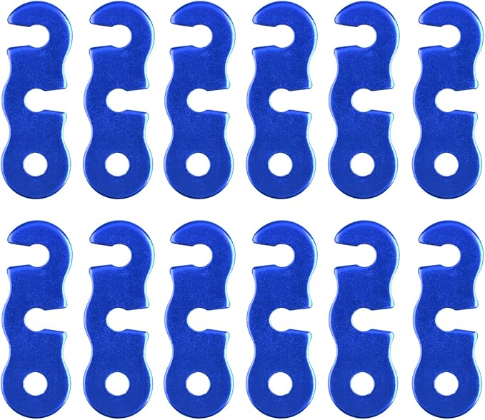 TRIWONDER Guyline Cord Adjuster Rope Tensioner Tent Guy Line Paracord Tightener Loop Alien Aluminum Alloy for Camping Hiking (Blue - 12 Pack)