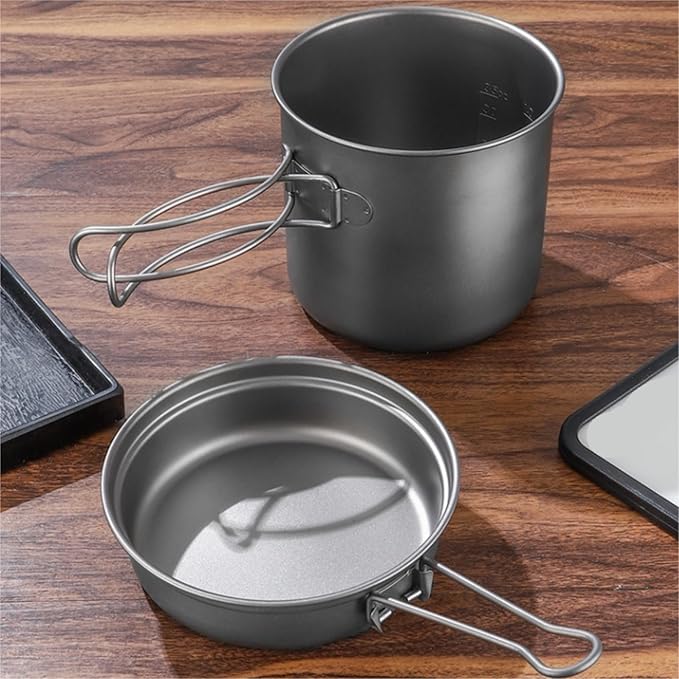 Camping Campfire Utensils, Outdoor Picnic Portable Cooking Pot Frying Pan Multi-Function Tableware Cooker Water Cup Backpacking Gear