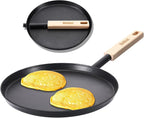 8-inch Frying Pan Skillet Flat Crepe Pan, Lightweight Grill Pan with Wooden Handle for Camping Indoor Outdoor Cooking