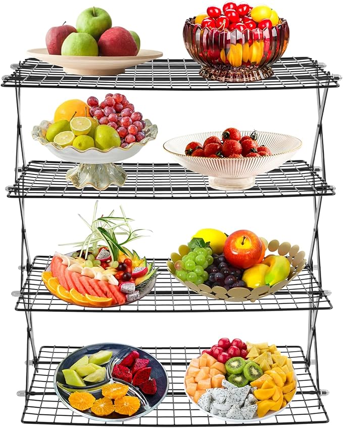 4 Tier Foldable Camping Table, Portable Outdoor Cooling Rack, Tabletop Organizer for Barbecue Picnic Camping, 15.75x9.84in, 22lbs/Tier Load