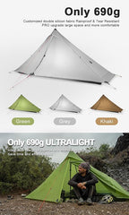 3F UL Gear Lanshan PRO Lanshan Ultralight Tent Ultralight Tent 3-Season Backpacking Tent for 1-Person or 2-Person Camping, Climbing, Hiking, Trekking, Kayaking (for 1 Person, Green- 4 Season)