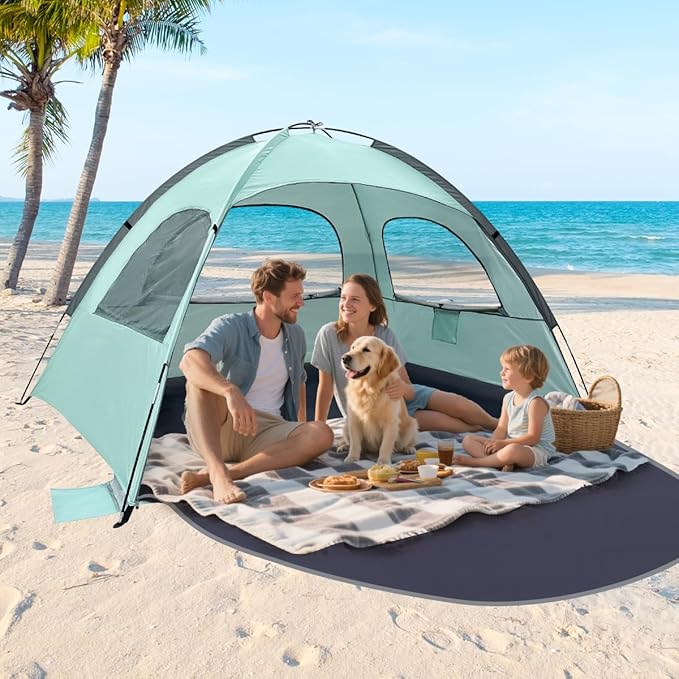 NXONE Beach Tent Sun Shelter with UPF 50+ UV Protection, Lightweight Easy Setup Portable Beach Canopy for Family, Large Space for Beach, Camping & Outdoor, 3/4/6 Person
