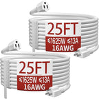 16/3 Indoor Extension Cord 25 FT 2 Pack, White Extension Cord Flexible & Durable, 3 Prong Power Cable, Suitable for Home and Office, 13 Amp 1625 Watt 125VAC 16AWG, ETL Listed