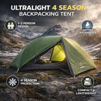ATEPA Voyage 1-2 Person Backpacking Tent, 4 Season Ultralight Camping Tent, 4000mm Waterproof Double Layer Cold Wearther Easy Set Up Tent for Family Camp Hiking Hunting Outdoor Mountaineering Travel