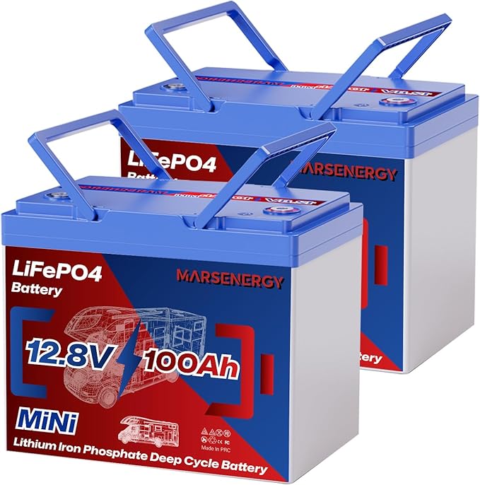 12V 100Ah Lifepo4 Battery, Bci Group 24 Size, Built-in 100A Smart BMS, 4500-15000 Deep Cycle Grade A Lithium Cells for RV Travel,Trolling Motor,Marine, Boat, Solar Panel, Camping (2 Pack)