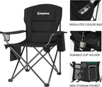 KingCamp Padded Folding Lounge Chairs with Built in Cupholder, Insulated Cooler Sleeve, and Side Storage Pocket for Indoor and Outdoors, 2 Pack, Black