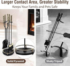 AMAGABELI GARDEN & HOME Fireplace Tools Set 5 Pcs Wrought Iron Indoor with Stand for Fire Place Kit Holder Wood Stove Hearth Accessories Chimney Fire Pit Tongs Shovel Brush Poker Fireset Outdoor Brass