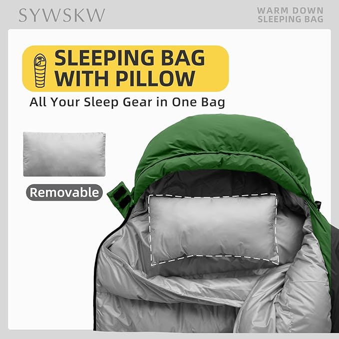 Ultralight Down Sleeping Bag with Pillow, 15F 32F 45F Sleeping Bag for Women,Men,Youth Backpacking,Hiking and Camping Outdoor with YKK Two-Way Zipper 680 FP Down