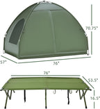 Outsunny Camping Tent Cot, Folding Tent Cot Combo with Mattress, Pillow, Sleeping Bag, Roller Carrying Bag, Off Ground Travel Camp Cot for Hiking, Backpacking