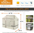 NettyPro Grill Cover Heavy Duty Waterproof 64 inch, Outdoor 2-3 Burners Gas BBQ Cover for Outside Weber, Char-Broil, Brinkmann, Nexgrill Barbecue, Beige