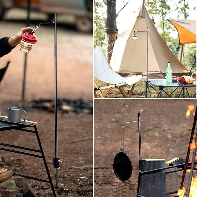 TOBWOLF Portable Camping Folding Lamp Pole, Lightweight Collapsible Aluminum Lantern Stand, Outdoor Lamp Post Hanging Light Holder Stick for Picnic, Hiking, Fishing, Backpacking, Garden BBQ
