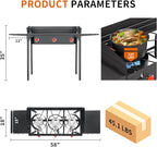 SKOK 3 Burners Portable Propane Stove with Wind Panel&Side Shelves, Camping Propane Stove, Outdoor Stove for Camping
