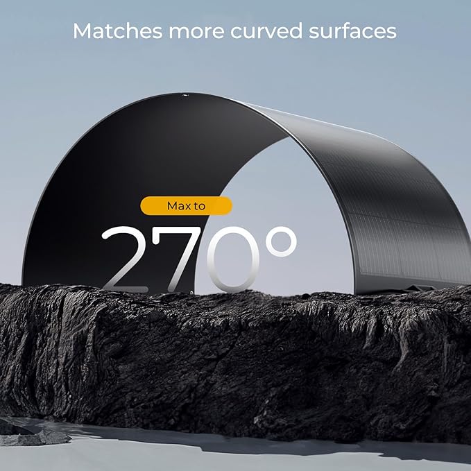 BougeRV Arch 200 Watts Fiberglass Flexible Solar Panel 23% High-Efficiency, 270° Lightweight, Portable Bendable 12 Volts 10BB Mono Cell for RV Camping Home Boat Marine Curve Surface Black