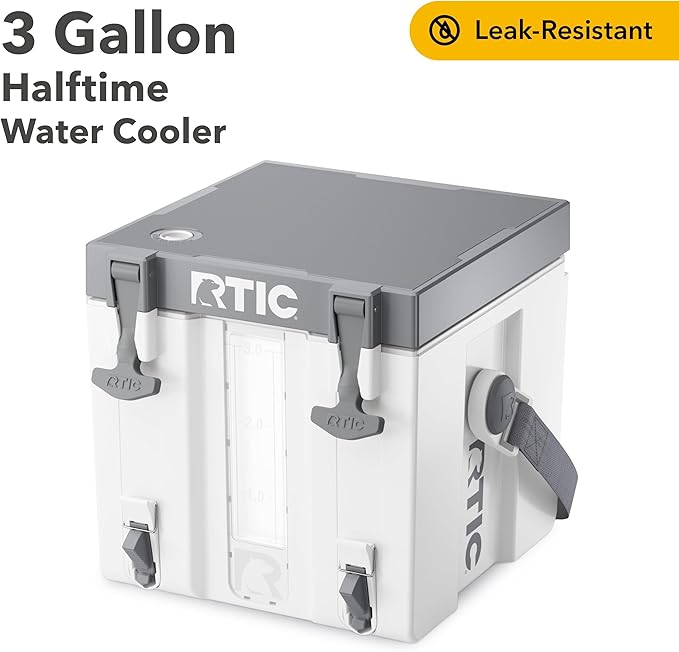 RTIC Halftime Water Cooler 3 Gallon Portable Carrier Container, Drink Beverage Dispenser, Stackable with 2 Taps, Bottleless, BPA-Free, for Sports, Camping, BBQ, Parties, Picnic, and More, White
