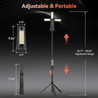 15000 mAh Rechargeable Camping Light with Stand, Cordless Work Light with 3 LED Lamp Heads, 5500 Lumens Dimmable Camping Essentials Gear Emergency Flashlight with 86" Detachable Tripod, Black