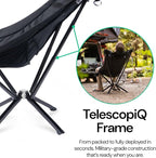 CLIQ EpiQ 1.0 Outdoor Lounge Chair - Folding Camping Chairs Set Up in Seconds - Lightweight Recliner Chair - Military Grade Frame Supports 400 Lbs Outdoor Adventures, Black