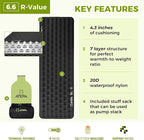 ATEPA ThermAir Pro Backpacking Inflatable Sleeping Pad, 6.6 R-Value Insulated Ultralight Portable Camping Pad Thick Camping Mat for Camping Backpacking Tent, Wide Long Size 78"x27", Black