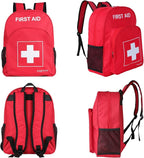 First Aid Backpack Empty, Red Waterproof Emergency Backpack, Portable Large Capacity Empty Medical First Aid Bag for Car Home Office Outdoor Travel Hiking Camping