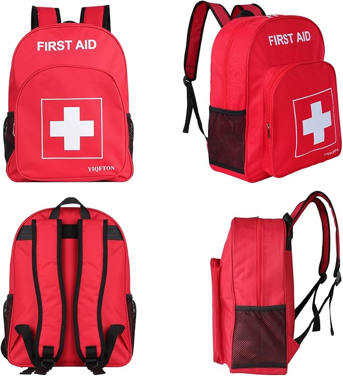 First Aid Backpack Empty, Red Waterproof Emergency Backpack, Portable Large Capacity Empty Medical First Aid Bag for Car Home Office Outdoor Travel Hiking Camping