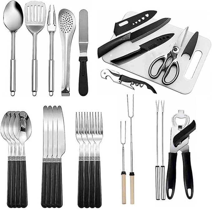 27-Piece Backpack Camping cookware Set, Portable Camping kitchenware Set for Barbecue, Outdoor Cooking, Picnic and Adventure Camping cookware Storage