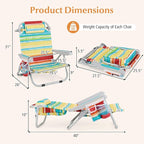 GYMAX Beach Chair, 330lbs Backpack Lounger with 5-Position Backrest, Storage Bag, Side Pocket, Towel Bar & Headrest, Foldable Low Beach Lounge, Portable Aluminum Lay Out Camp Chair (Colourful,2)