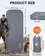 Hikenture 4" Thick Self Inflating Sleeping Pad, Foam & Air Camping Mattress, 9.5 R-Value Insulated Sleeping Mat, Portable All Season Camping Pad for Tent, Car, Cot, Truck