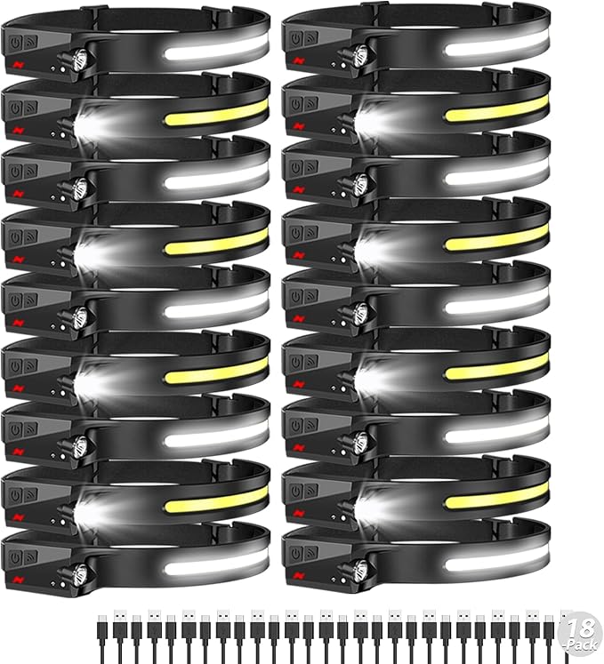 Aikertec Rechargeable Headlamp 18 Pack, 230°Beam Headlamp for Adults, 6 Mode Camping & Spotlight, Motion Sensor, Lightweight Headlights Flashlight