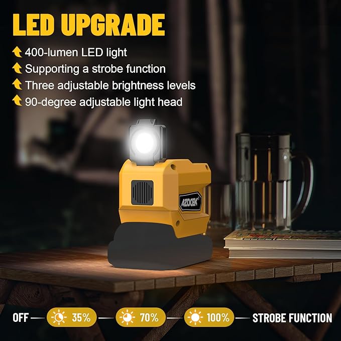 220W Power Inverter Compatible with Dewalt 20V Battery(Battery not Included), DC 20V to AC 110V, 2 USB Ports & 1 Type-C Fast Charging, 400LM LED Work Light