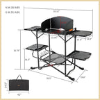 ARROWHEAD OUTDOOR 54" Wide Quick Folding Kitchen Station with Add-on Windscreen, 4 Side Tables, Aluminum Tabletop, Tool-Hanging Cord, 154 LBS Max Weight Load, for Patio BBQ and Camping