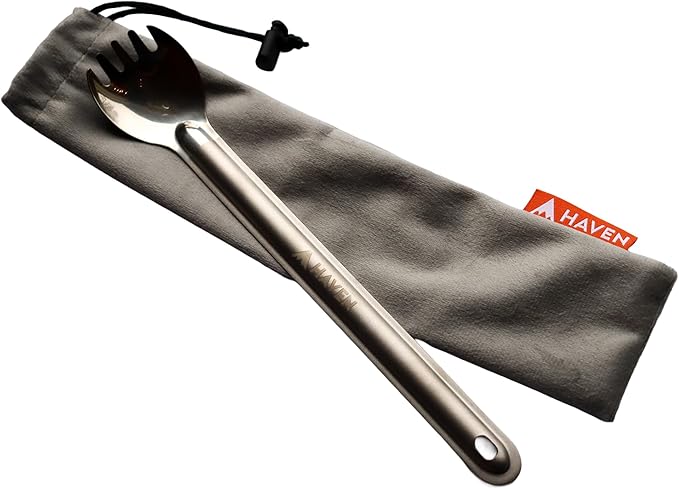 Haven LongSpork Titanium Long-Handle Spork 8.5" - Ultralight Camping Utensil for Backpacking & Freeze-Dried Meals - Long Spoon Fork Combo for Deep Meal Pouches (14 g)