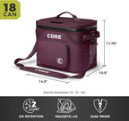 CORE Magnetic Leak Proof Soft Cooler with Waterproof Zipper | Insulated Bag Portable Ice Chest Box | Best Soft Cooler for Food & Beverages for Tailgating, Car Camping, Travel, and Family Beach Picnics