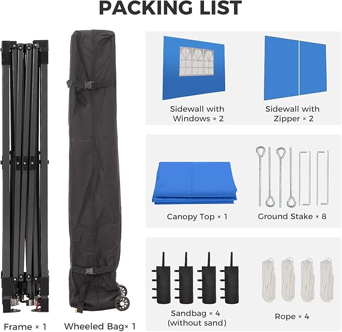 12x12 FT Pop Up Canopy, Instant Canopy Tent with 1-Button Push, 4 Removable Sidewalls, Sandbags, Wheeled Bag for Outdoor Activities & Events