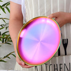 Dinner Plates Set with knife, fork，spoon,Stainless steel tableware，colourful metal dessert salad and steak plate, Services for 4,dinner camping, unbreakable & reusable (11.8inch)