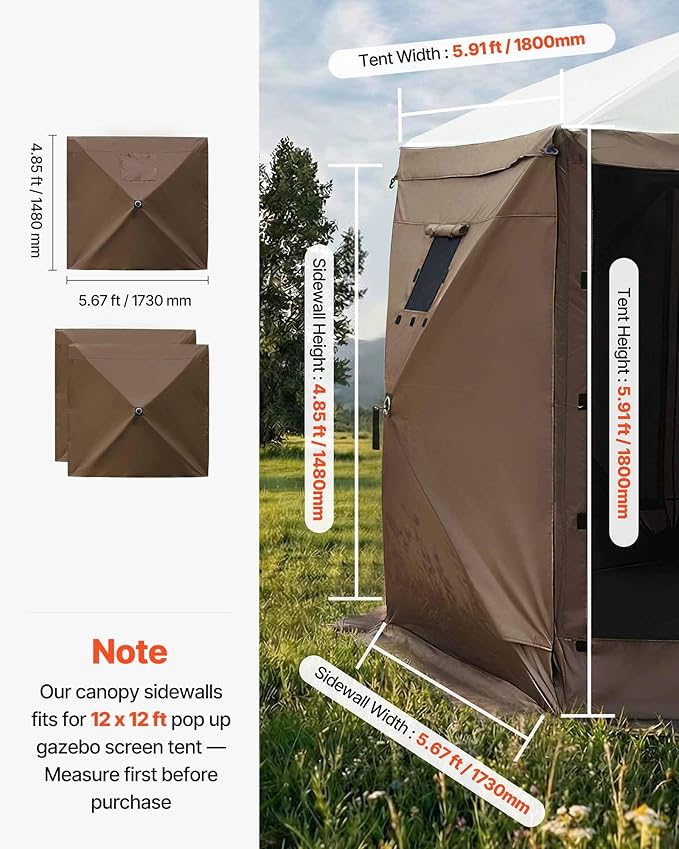 VEVOR 12x12ft Pop Up Gazebo Sidewalls with Window, 3 Solid Waterproof Panels, UV Protection, Wind & Sun Privacy Walls for Outdoor Events, Compatible with Clam, Escape & COBIZI Gazebo Screen Shelters