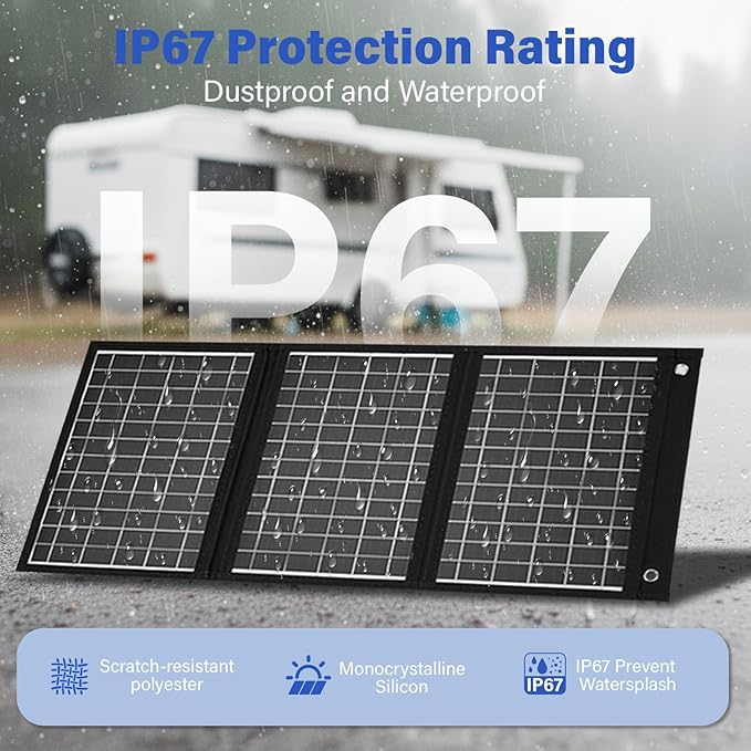 【Dongindar】 30W Foldable Solar Panel Charger,25% High Efficiency N Type Cell, Dual USB-A QC3.0 Fast Charging,Portable IP67 Waterproof Lightweight Solar Charger for Outdoor Camping Travel Emergency
