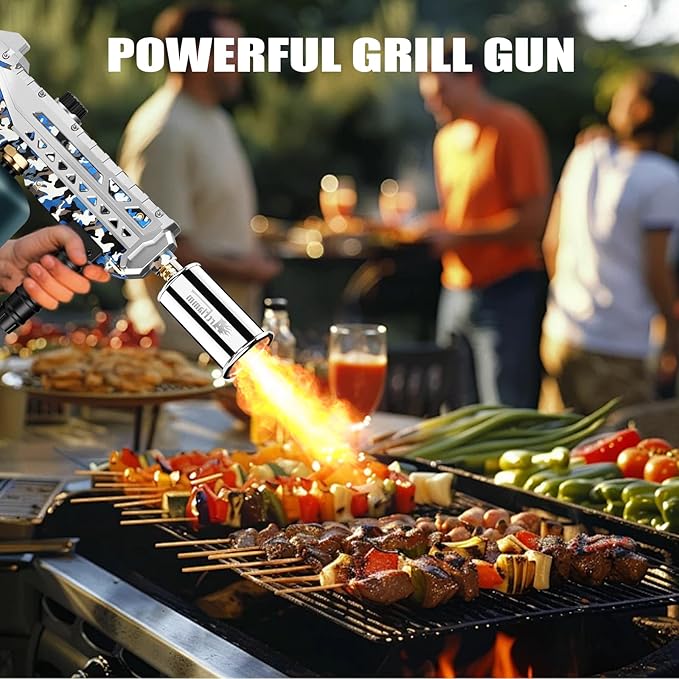 Propane Torch Gun-Powerful Grill Torch Gun, Kitchen Torch Gun with Adjustable Flame, Flamethrower, High Power Cooking Torch for BBQ, Baking, Campfire, Welding (Propane Tank Not Included)