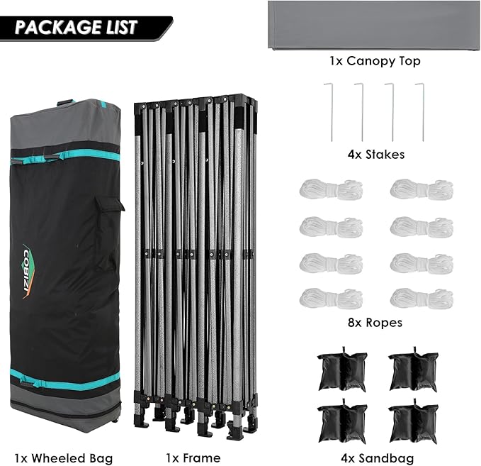 COBIZI 10x30 Pop up Canopy, Heavy Duty Outdoor Party Tents for Parties, Easy up UPF 50+ Waterproof Commercial Canopy with Wheeled Bag can fold, Gray(Windproof Upgraded)