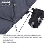 Browint Silk Sleeping Bag Liner, Silk Sleep Sack, Extra Wide 87"x43", Lightweight Travel Sheet for Hotels, More Colors for Option, Reinforced Gussets