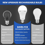 Rechargeable Emergency Light Bulbs, 4 Pack Battery Powered LED Light Bulb with 9W Daylight E27 6500K 1800mAh, Equivalent Self-Charging LED Light Bulbs for Home Power Outage Camping Hurricane Hiking