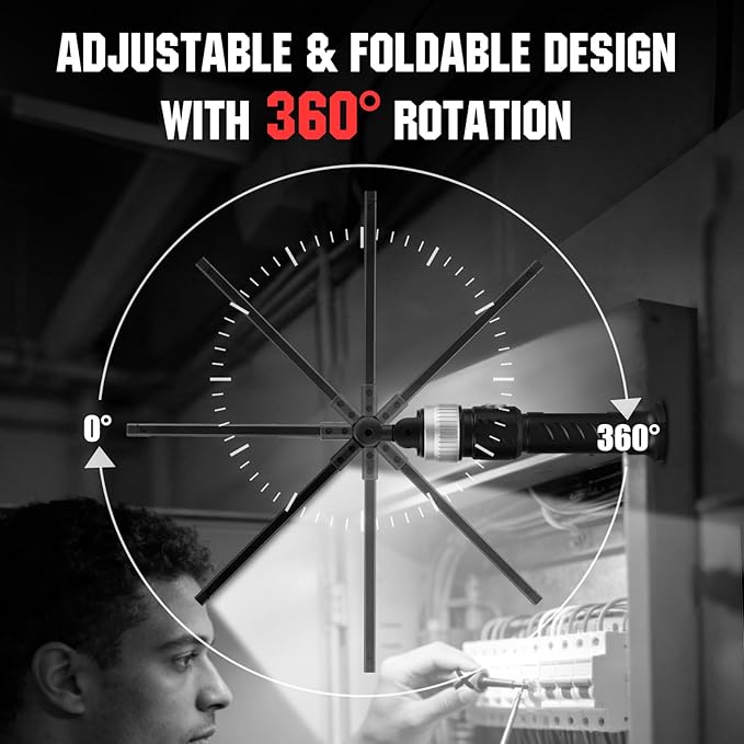 Magnetic Work Light,1200LM Magnetic LED Work Light Rechargeable Foldable Light Bar,360°Rotation 5 Modes, Portable Power Bank for Auto Repair,Grill,Camping and Outdoor