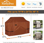 NettyPro Grill Cover for Outdoor Grill 70 inch Waterproof Heavy Duty Gas BBQ Grill Cover for Outside Weber, Char-Broil, Brinkmann, Jenn Air, Nexgrill 3-5 Burners Barbecue, Brown